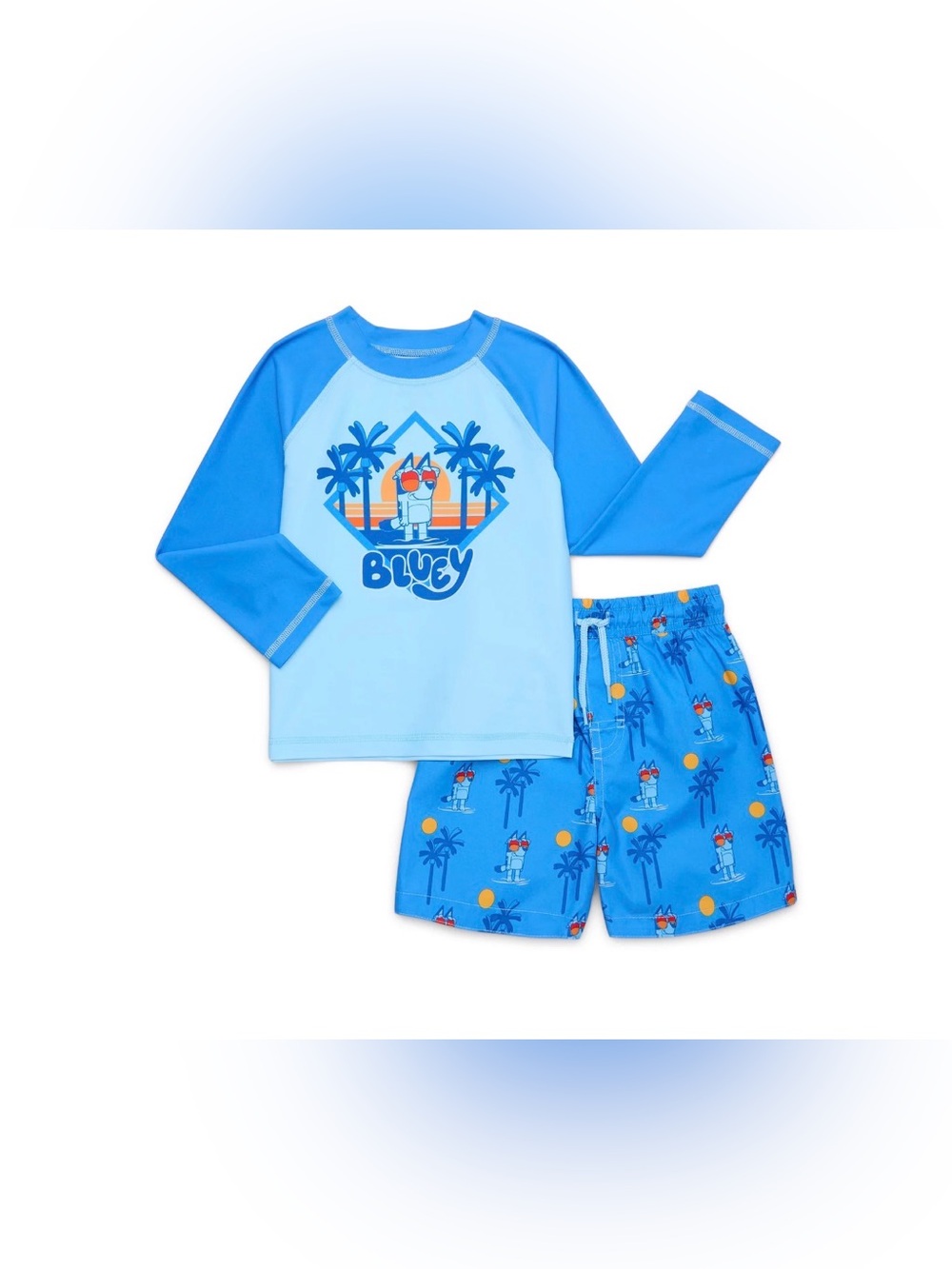 Bluey Toddler Boys Rash Guard 2 Piece Set - Light & Royal Blue Size 2T